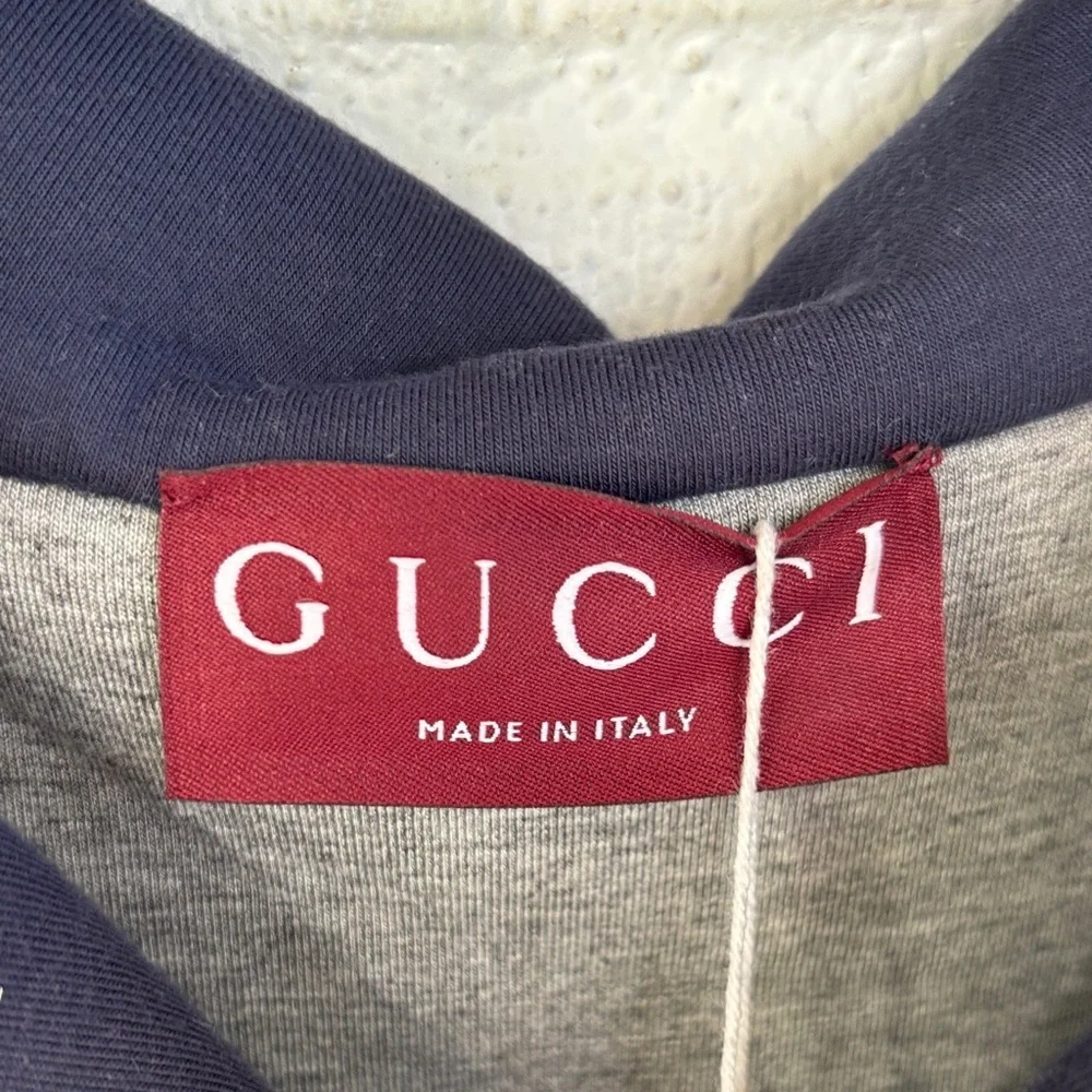 Gucci Logo Patch Knitted Scuba Embroidered Blue Half Zip Sweatshirt sz L